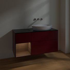 Тумба под раковину Villeroy & Boch Finion 120х50,1 см с подсветкой МДФ пион матовый лак/стекло черное матовое FA42GNHB