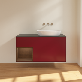 Тумба под раковину Villeroy & Boch Finion 120х50,1 см с подсветкой МДФ пион матовый лак/стекло черное матовое FA42GNHB