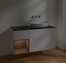 Тумба под раковину Villeroy & Boch Finion 120х50,1 см с подсветкой МДФ белый матовый лак/стекло черное матовое FA42GNMT