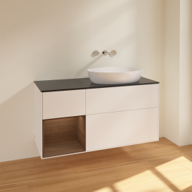 Тумба под раковину Villeroy & Boch Finion 120х50,1 см с подсветкой МДФ белый матовый лак/стекло черное матовое FA42GNMT