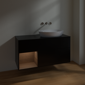 Тумба под раковину Villeroy & Boch Finion 120х50,1 см с подсветкой МДФ черный матовый лак/стекло черное матовое FA42GNPD