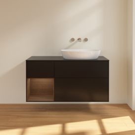Тумба под раковину Villeroy & Boch Finion 120х50,1 см с подсветкой МДФ черный матовый лак/стекло черное матовое FA42GNPD