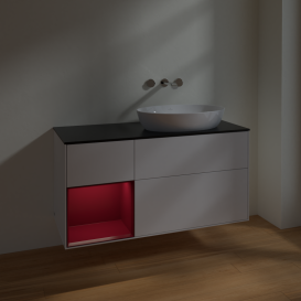 Тумба под раковину Villeroy & Boch Finion 120х50,1 см с подсветкой МДФ глянцевый белый лак/стекло черное матовое FA42HBGF