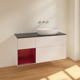 Тумба под раковину Villeroy & Boch Finion 120х50,1 см с подсветкой МДФ глянцевый белый лак/стекло черное матовое FA42HBGF