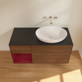 Тумба под раковину Villeroy & Boch Finion 120х50,1 см с подсветкой МДФ шпон грецкого ореха/стекло черное матовое FA42HBGN