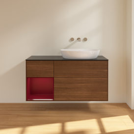 Тумба под раковину Villeroy & Boch Finion 120х50,1 см с подсветкой МДФ шпон грецкого ореха/стекло черное матовое FA42HBGN