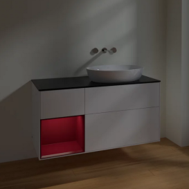 Тумба под раковину Villeroy & Boch Finion 120х50,1 см с подсветкой МДФ белый матовый лак/стекло черное матовое FA42HBMT