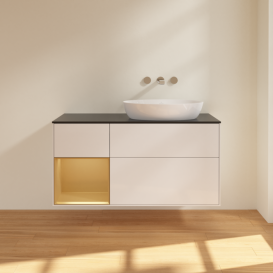 Тумба под раковину Villeroy & Boch Finion 120х50,1 см с подсветкой МДФ глянцевый белый лак/стекло черное матовое FA42HFGF