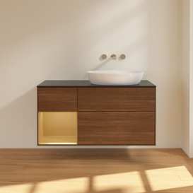 Тумба под раковину Villeroy & Boch Finion 120х50,1 см с подсветкой МДФ шпон грецкого ореха/стекло черное матовое FA42HFGN