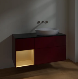 Тумба под раковину Villeroy & Boch Finion 120х50,1 см с подсветкой МДФ пион матовый лак/стекло черное матовое FA42HFHB