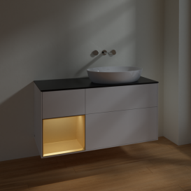 Тумба под раковину Villeroy & Boch Finion 120х50,1 см с подсветкой МДФ белый матовый лак/стекло черное матовое FA42HFMT