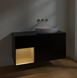 Тумба под раковину Villeroy & Boch Finion 120х50,1 см с подсветкой МДФ черный матовый лак/стекло черное матовое FA42HFPD