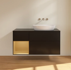 Тумба под раковину Villeroy & Boch Finion 120х50,1 см с подсветкой МДФ черный матовый лак/стекло черное матовое FA42HFPD