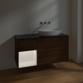 Тумба под раковину Villeroy & Boch Finion 120х50,1 см с подсветкой МДФ шпон грецкого ореха/стекло черное матовое FA42MTGN