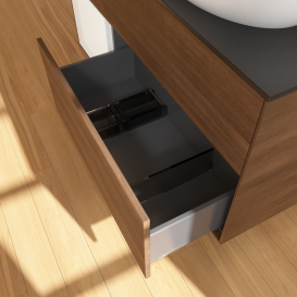 Тумба под раковину Villeroy & Boch Finion 120х50,1 см с подсветкой МДФ шпон грецкого ореха/стекло черное матовое FA42MTGN