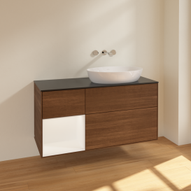 Тумба под раковину Villeroy & Boch Finion 120х50,1 см с подсветкой МДФ шпон грецкого ореха/стекло черное матовое FA42MTGN