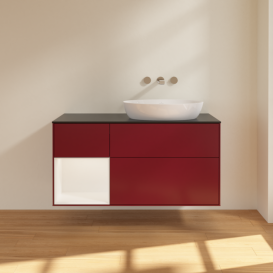 Тумба под раковину Villeroy & Boch Finion 120х50,1 см с подсветкой МДФ пион матовый лак/стекло черное матовое FA42MTHB