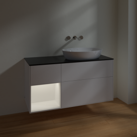 Тумба под раковину Villeroy & Boch Finion 120х50,1 см с подсветкой МДФ белый матовый лак/стекло черное матовое FA42MTMT