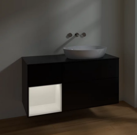 Тумба под раковину Villeroy & Boch Finion 120х50,1 см с подсветкой МДФ черный матовый лак/стекло черное матовое FA42MTPD
