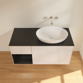 Тумба под раковину Villeroy & Boch Finion 120х50,1 см с подсветкой МДФ глянцевый белый лак/стекло черное матовое FA42PDGF