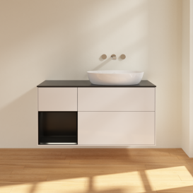 Тумба под раковину Villeroy & Boch Finion 120х50,1 см с подсветкой МДФ глянцевый белый лак/стекло черное матовое FA42PDGF