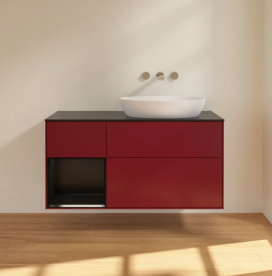 Тумба под раковину Villeroy & Boch Finion 120х50,1 см с подсветкой МДФ пион матовый лак/стекло черное матовое FA42PDHB