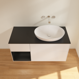 Тумба под раковину Villeroy & Boch Finion 120х50,1 см с подсветкой МДФ белый матовый лак/стекло черное матовое FA42PDMT