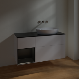 Тумба под раковину Villeroy & Boch Finion 120х50,1 см с подсветкой МДФ белый матовый лак/стекло черное матовое FA42PDMT