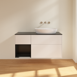 Тумба под раковину Villeroy & Boch Finion 120х50,1 см с подсветкой МДФ белый матовый лак/стекло черное матовое FA42PDMT