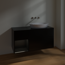 Тумба под раковину Villeroy & Boch Finion 120х50,1 см с подсветкой МДФ черный матовый лак/стекло черное матовое FA42PDPD