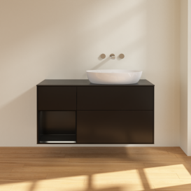 Тумба под раковину Villeroy & Boch Finion 120х50,1 см с подсветкой МДФ черный матовый лак/стекло черное матовое FA42PDPD