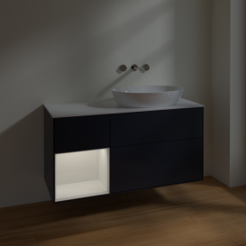 Тумба под раковину Villeroy & Boch Finion 120х50,1 см с подсветкой МДФ темно-синий матовый лак/стекло белое матовое FA41GFHG