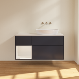 Тумба под раковину Villeroy & Boch Finion 120х50,1 см с подсветкой МДФ темно-синий матовый лак/стекло белое матовое FA41GFHG
