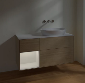 Тумба под раковину Villeroy & Boch Finion 120х50,1 см с подсветкой МДФ шпон дуба/стекло белое матовое FA41GFPC