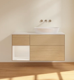 Тумба под раковину Villeroy & Boch Finion 120х50,1 см с подсветкой МДФ шпон дуба/стекло белое матовое FA41GFPC