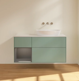 Тумба под раковину Villeroy & Boch Finion 120х50,1 см с подсветкой МДФ оливковый матовый лак/стекло белое матовое FA41GKGM