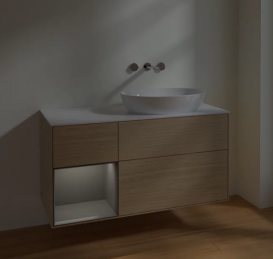 Тумба под раковину Villeroy & Boch Finion 120х50,1 см с подсветкой МДФ шпон дуба/стекло белое матовое FA41GKPC