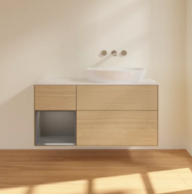 Тумба под раковину Villeroy & Boch Finion 120х50,1 см с подсветкой МДФ шпон дуба/стекло белое матовое FA41GKPC