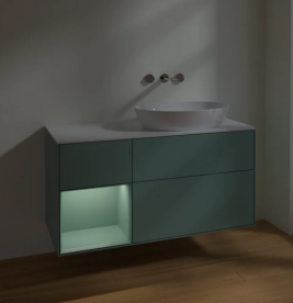 Тумба под раковину Villeroy & Boch Finion 120х50,1 см с подсветкой МДФ оливковый матовый лак/стекло белое матовое FA41GMGM
