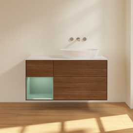 Тумба под раковину Villeroy & Boch Finion 120х50,1 см с подсветкой МДФ шпон грецкого ореха/стекло белое матовое FA41GMGN