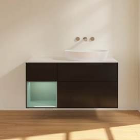 Тумба под раковину Villeroy & Boch Finion 120х50,1 см с подсветкой МДФ черный матовый лак/стекло белое матовое FA41GMPD