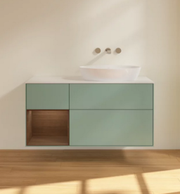 Тумба под раковину Villeroy & Boch Finion 120х50,1 см с подсветкой МДФ оливковый матовый лак/стекло белое матовое FA41GNGM