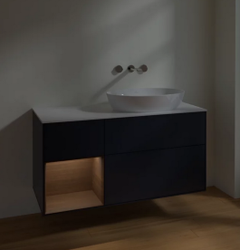 Тумба под раковину Villeroy & Boch Finion 120х50,1 см с подсветкой МДФ темно-синий матовый лак/стекло белое матовое FA41GNHG