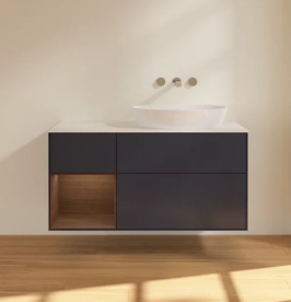 Тумба под раковину Villeroy & Boch Finion 120х50,1 см с подсветкой МДФ темно-синий матовый лак/стекло белое матовое FA41GNHG