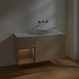 Тумба под раковину Villeroy & Boch Finion 120х50,1 см с подсветкой МДФ шпон дуба/стекло белое матовое FA41GNPC
