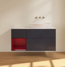 Тумба под раковину Villeroy & Boch Finion 120х50,1 см с подсветкой МДФ темно-синий матовый лак/стекло белое матовое FA41HBHG