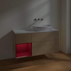 Тумба под раковину Villeroy & Boch Finion 120х50,1 см с подсветкой МДФ шпон дуба/стекло белое матовое FA41HBPC