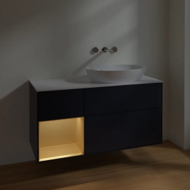 Тумба под раковину Villeroy & Boch Finion 120х50,1 см с подсветкой МДФ темно-синий матовый лак/стекло белое матовое FA41HFHG