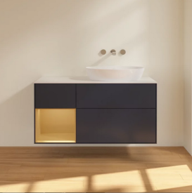 Тумба под раковину Villeroy & Boch Finion 120х50,1 см с подсветкой МДФ темно-синий матовый лак/стекло белое матовое FA41HFHG