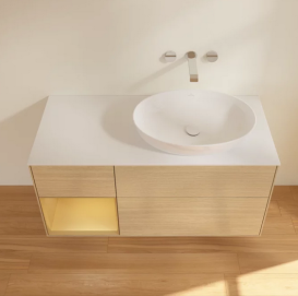 Тумба под раковину Villeroy & Boch Finion 120х50,1 см с подсветкой МДФ шпон дуба/стекло белое матовое FA41HFPC